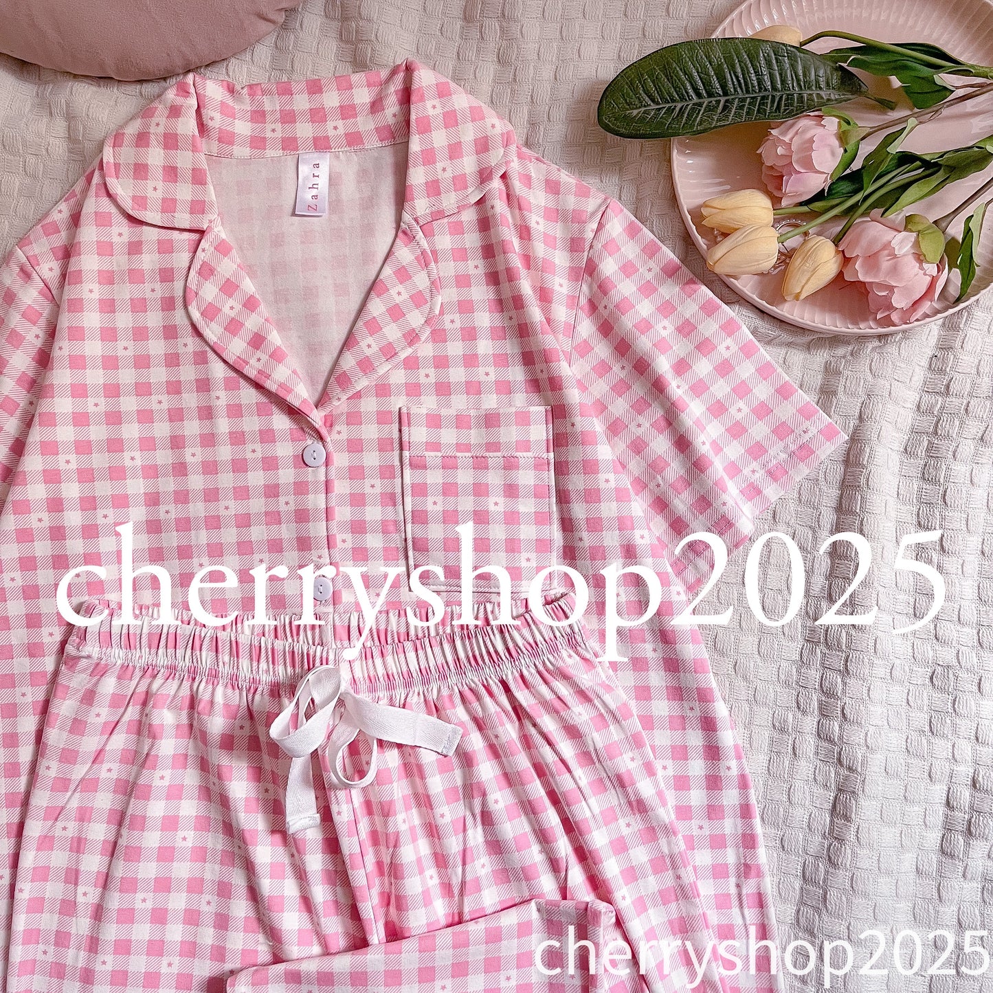 بيجامة بنطلون كاروهات بينك Gingham