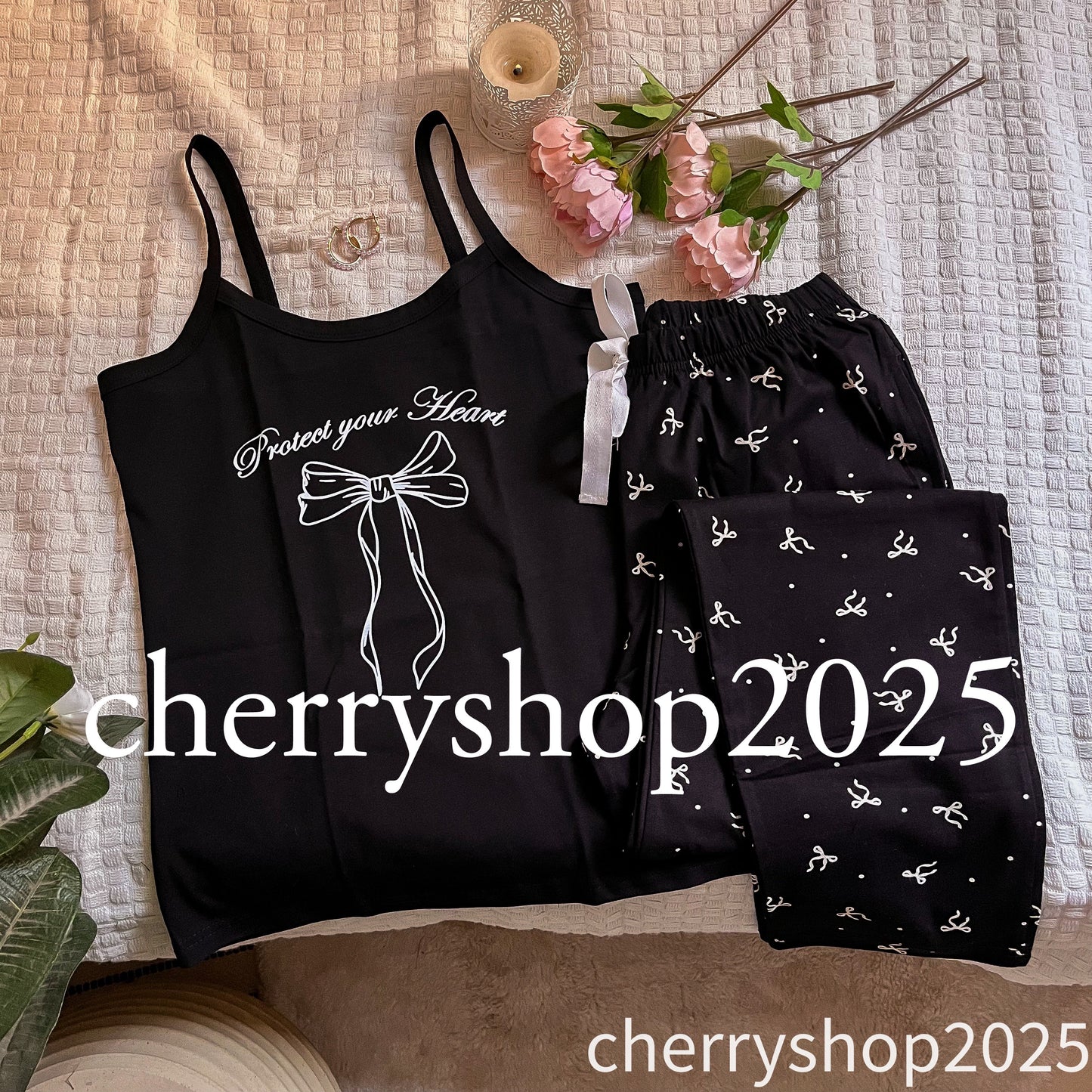 Black Bow Set بيجامة بنطلون و توب