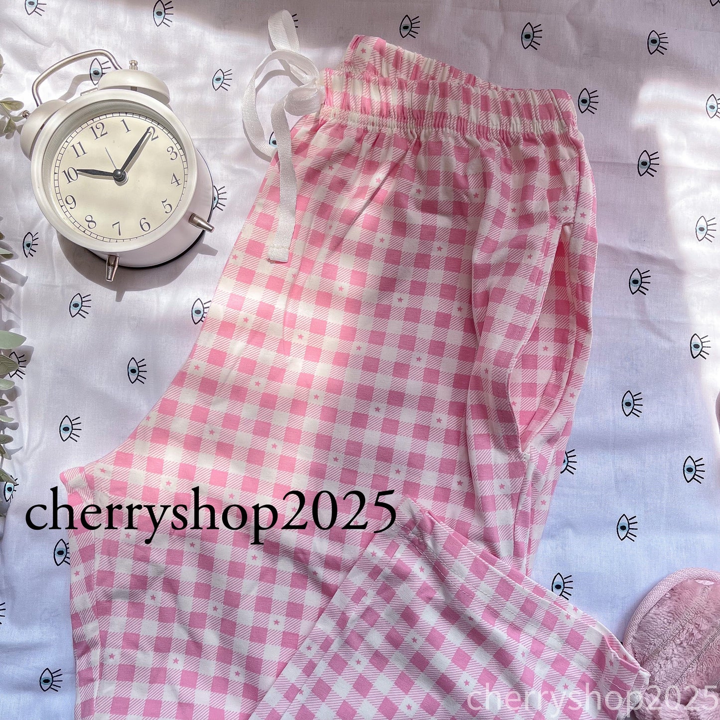 بنطلون قطن Gingham pink