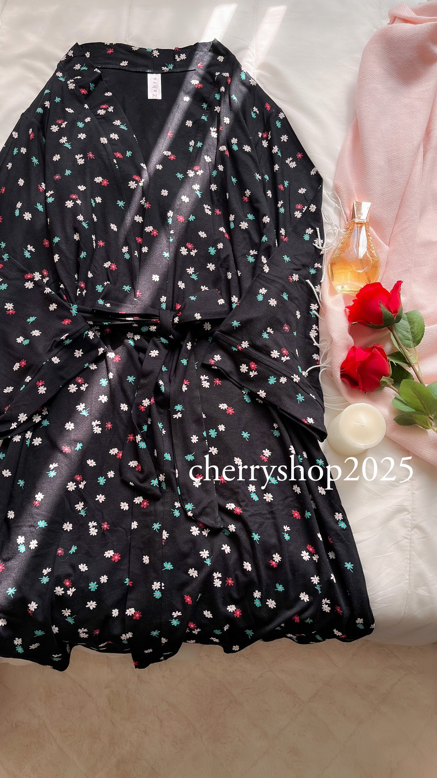 Black Flowers Kimono