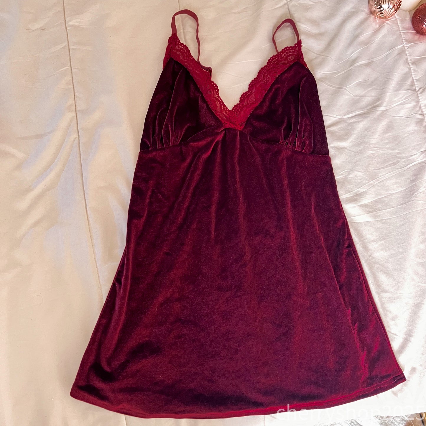 Burgundy Velvet short Slip