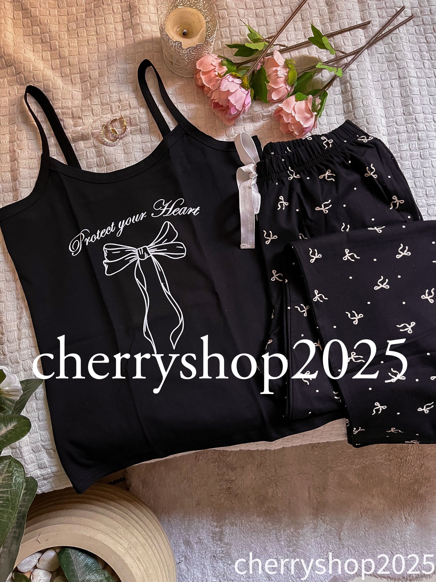 Black Bow Set بيجامة بنطلون و توب