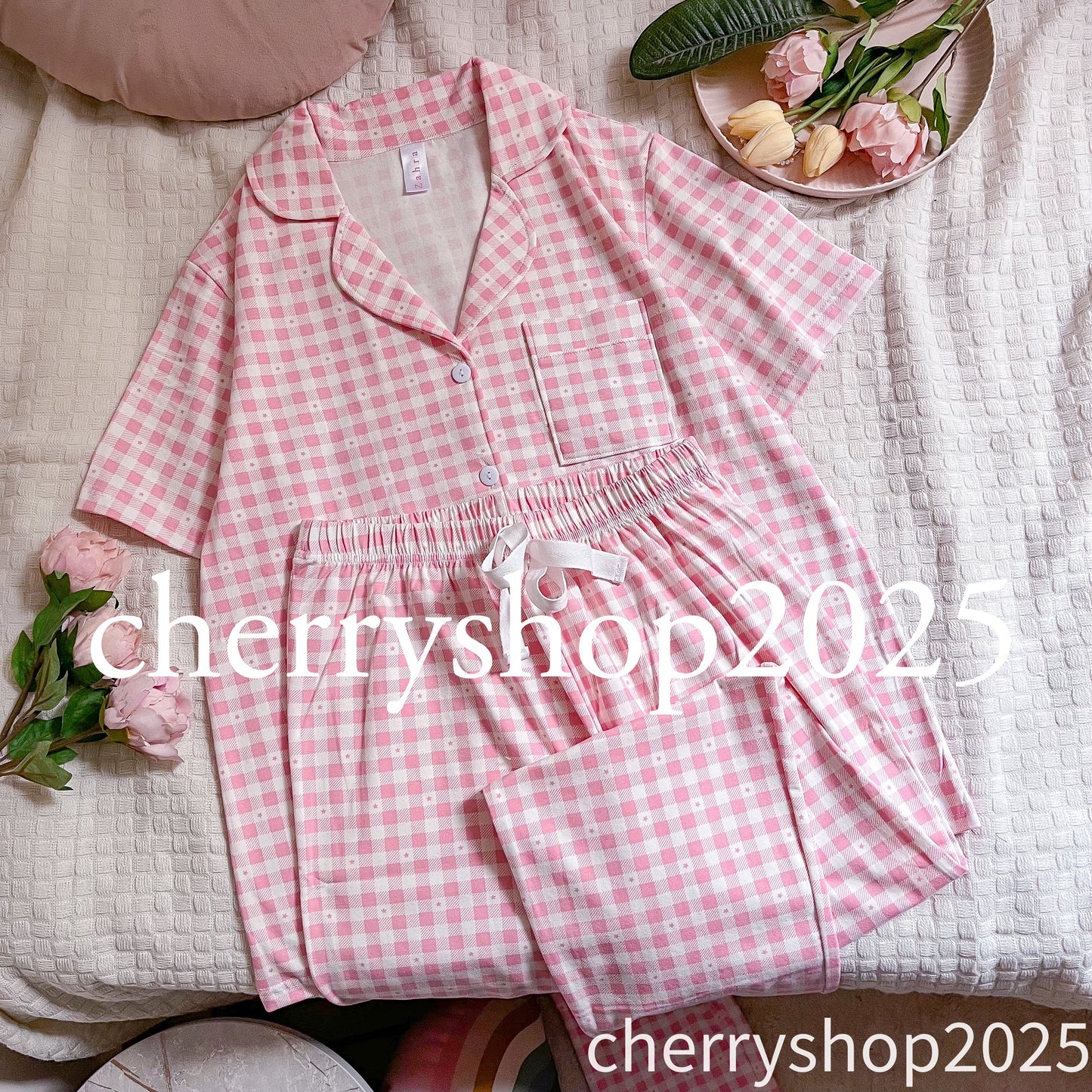 بيجامة بنطلون كاروهات بينك Gingham