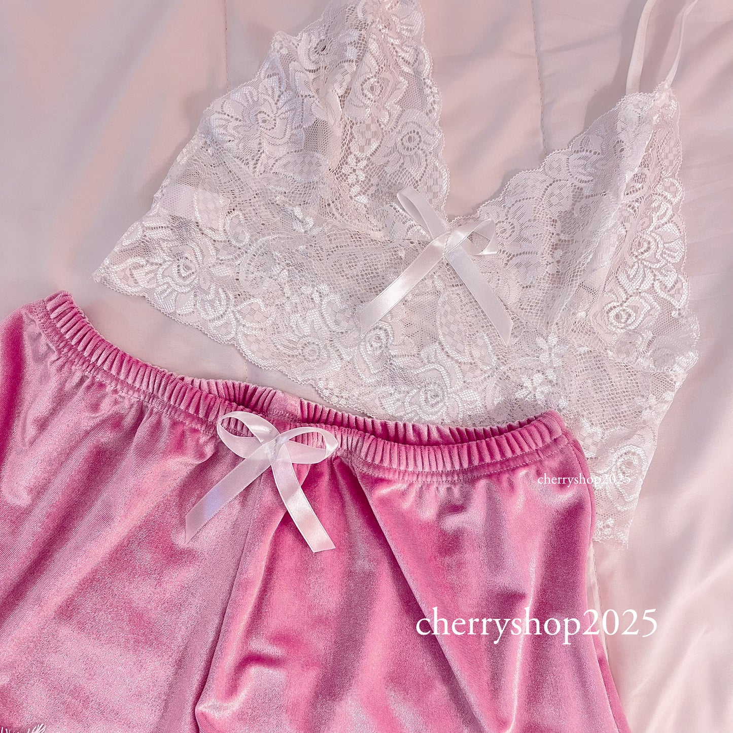 Pink Velvet Lace Set