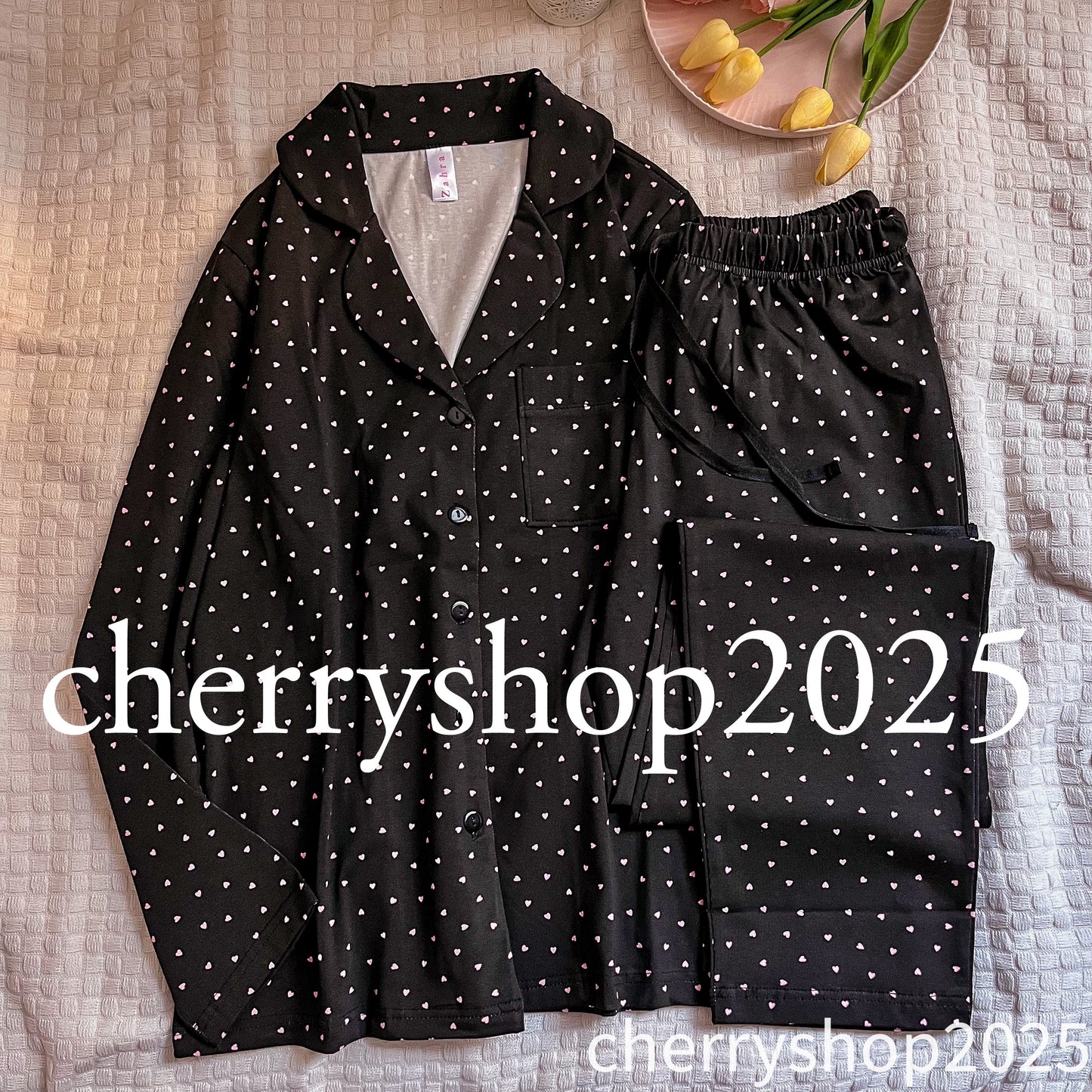 Black Mini Hearts PJ