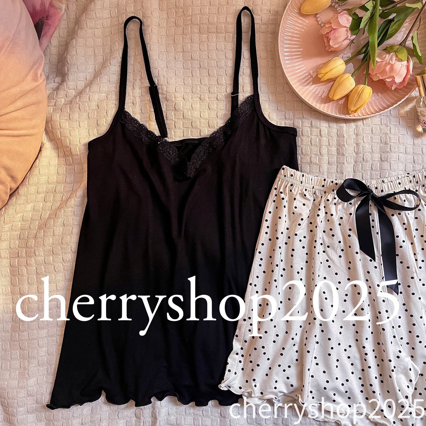 Black Dotted Short Pj