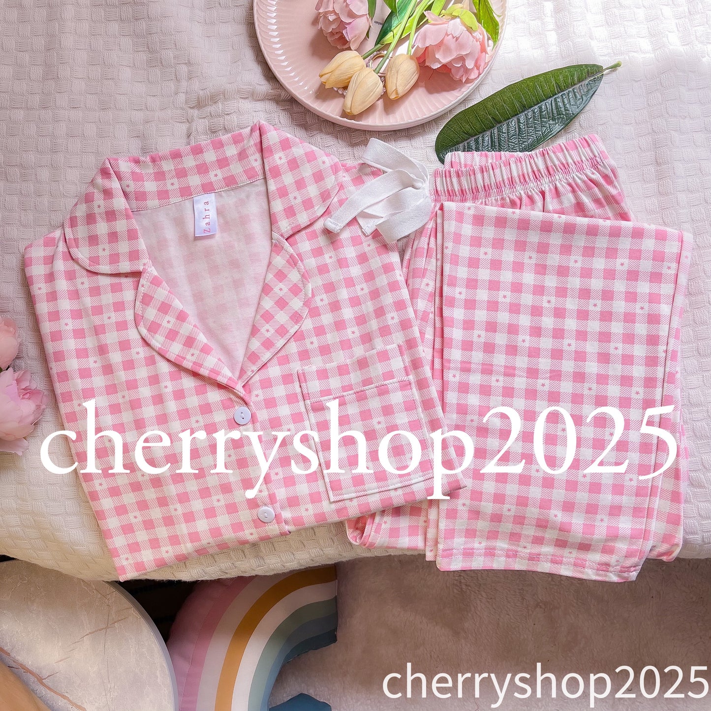 بيجامة بنطلون كاروهات بينك Gingham