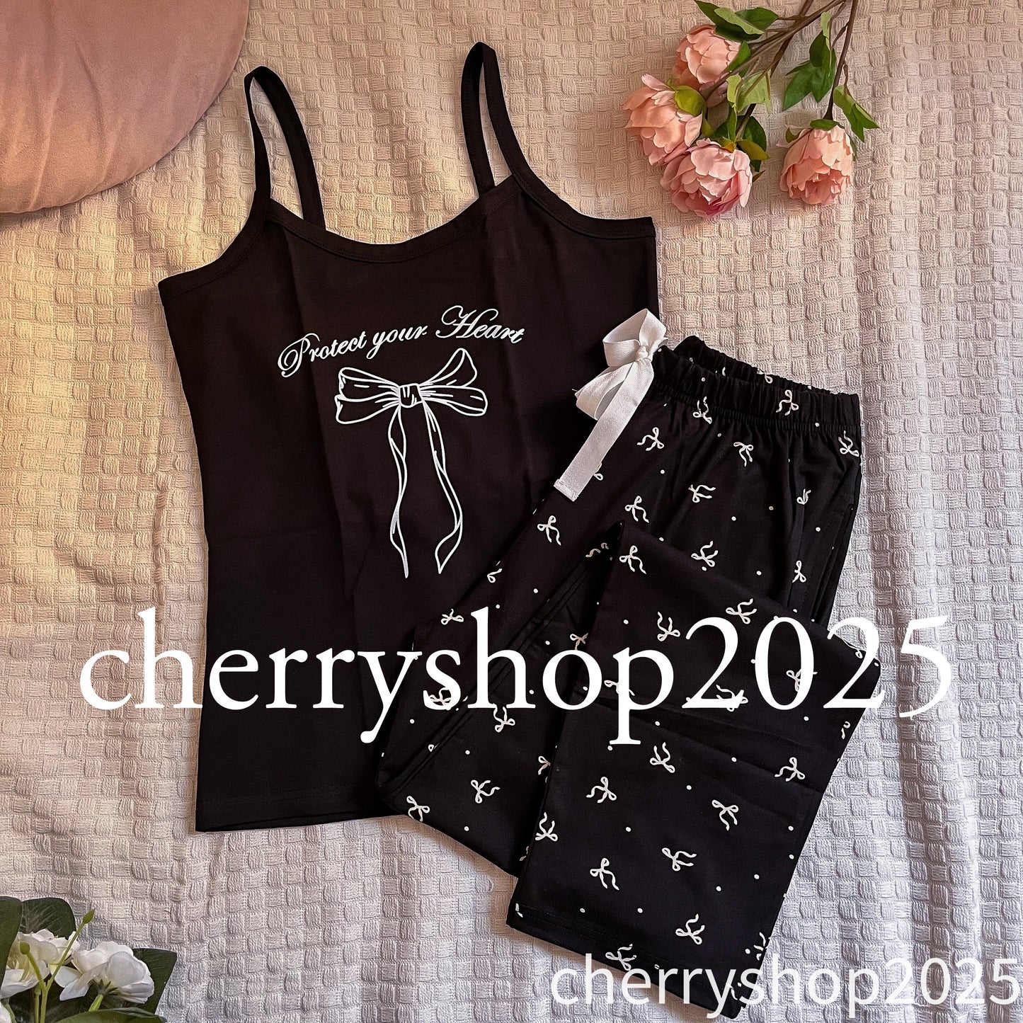 Black Bow Set بيجامة بنطلون و توب