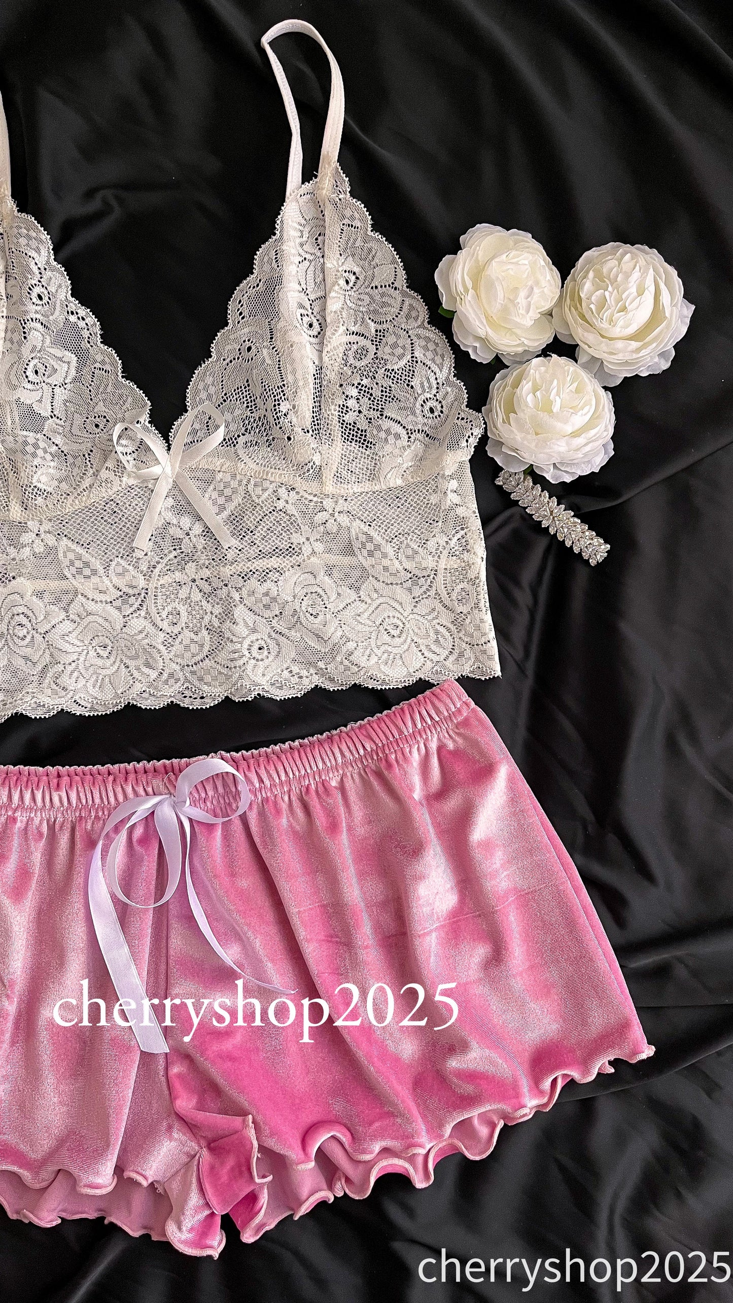 Pink Velvet Lace Set