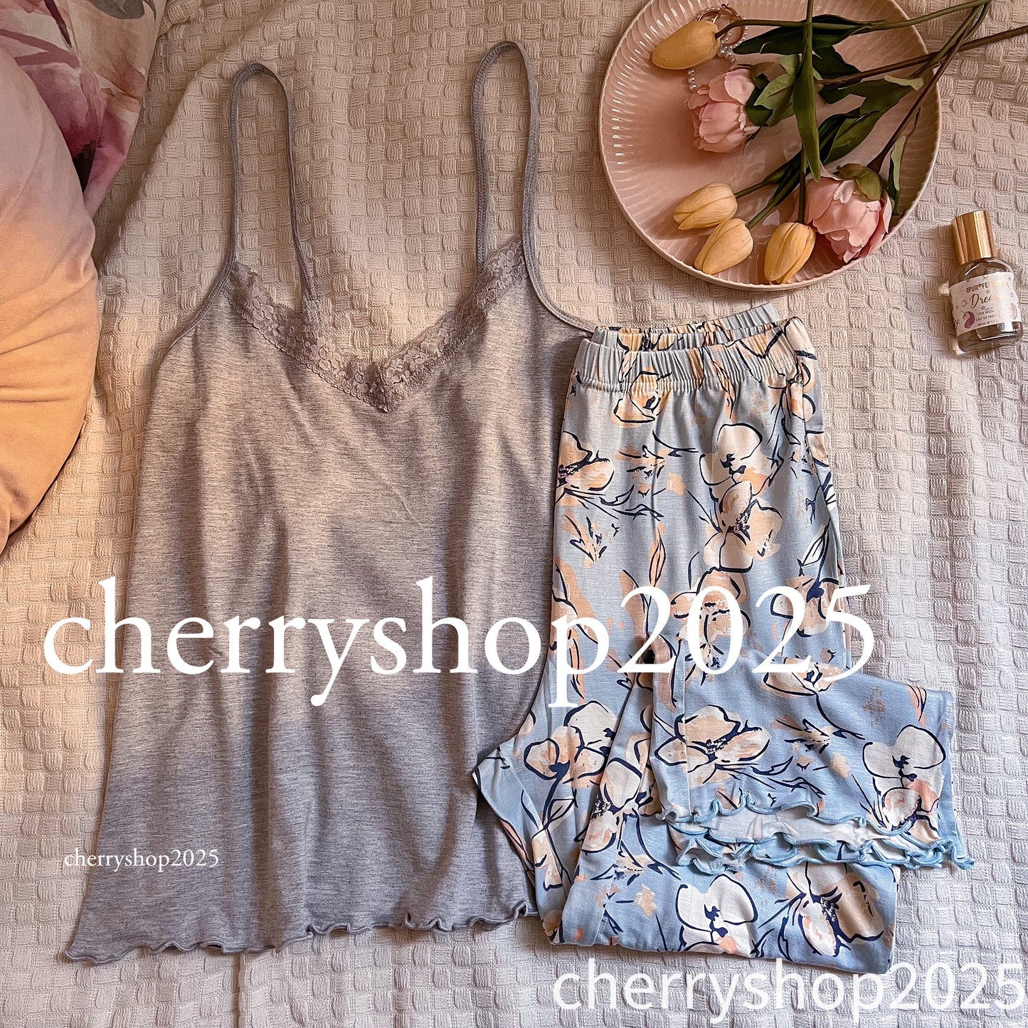 Blue Flowers Pj Cropped Pants