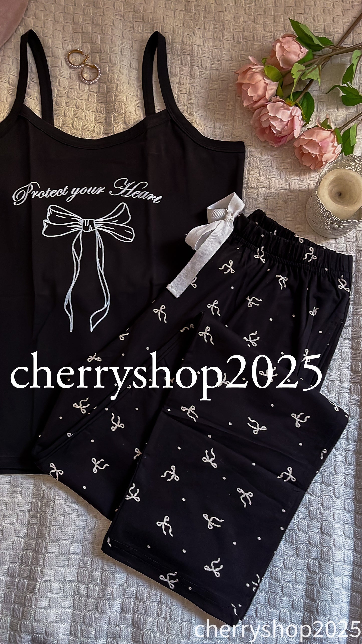 Black Bow Set بيجامة بنطلون و توب