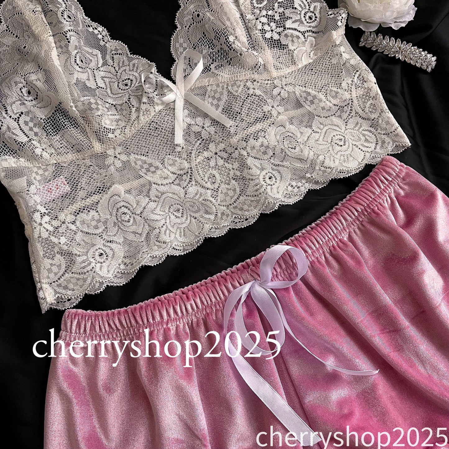 Pink Velvet Lace Set