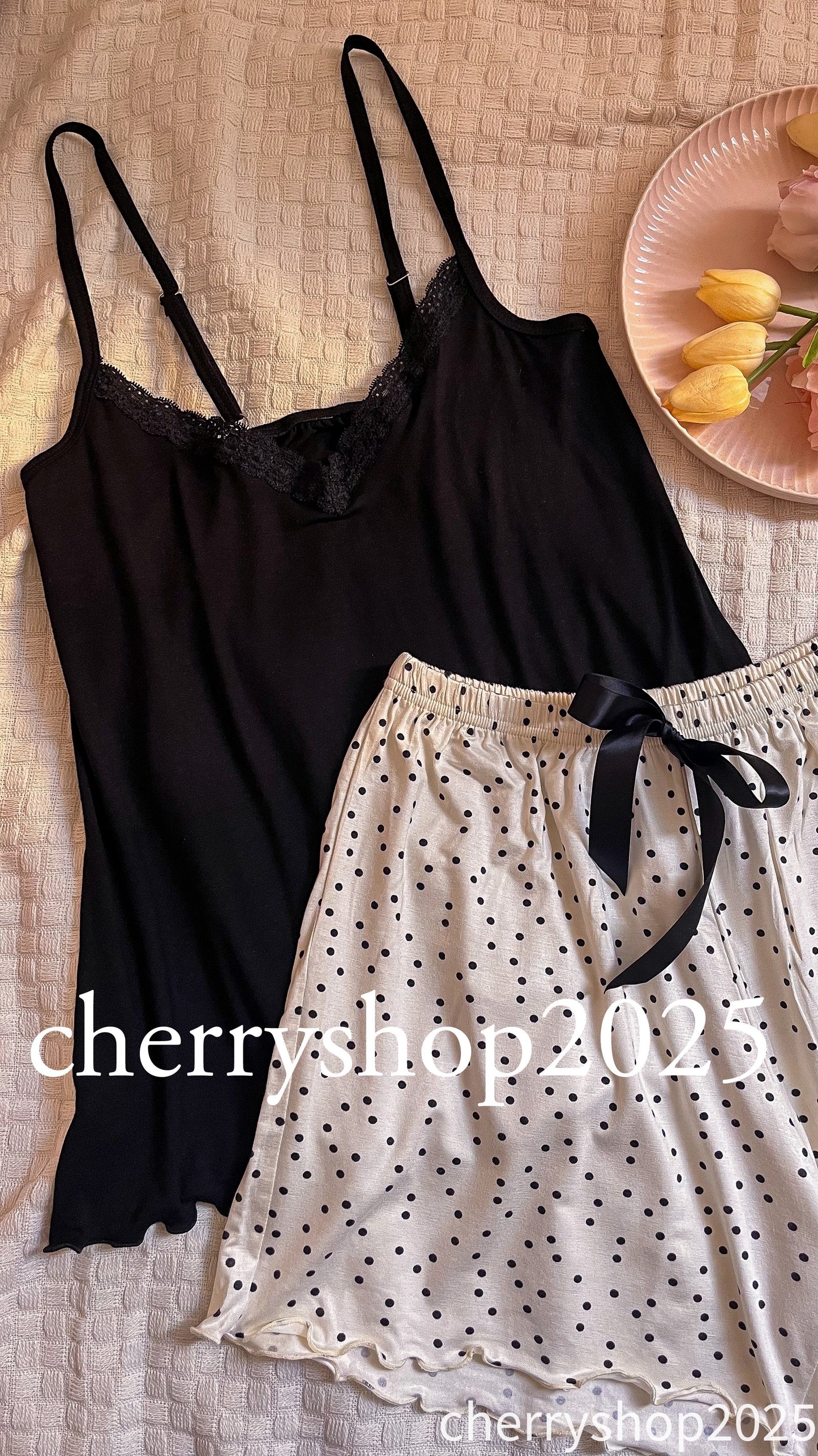 Black Dotted Short Pj