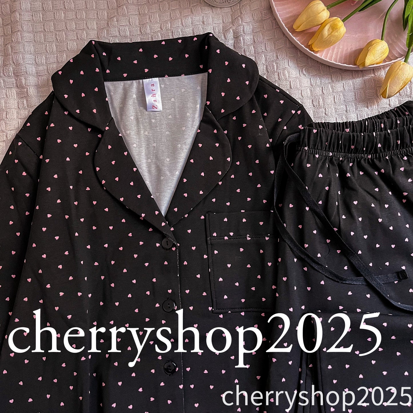 Black Mini Hearts PJ