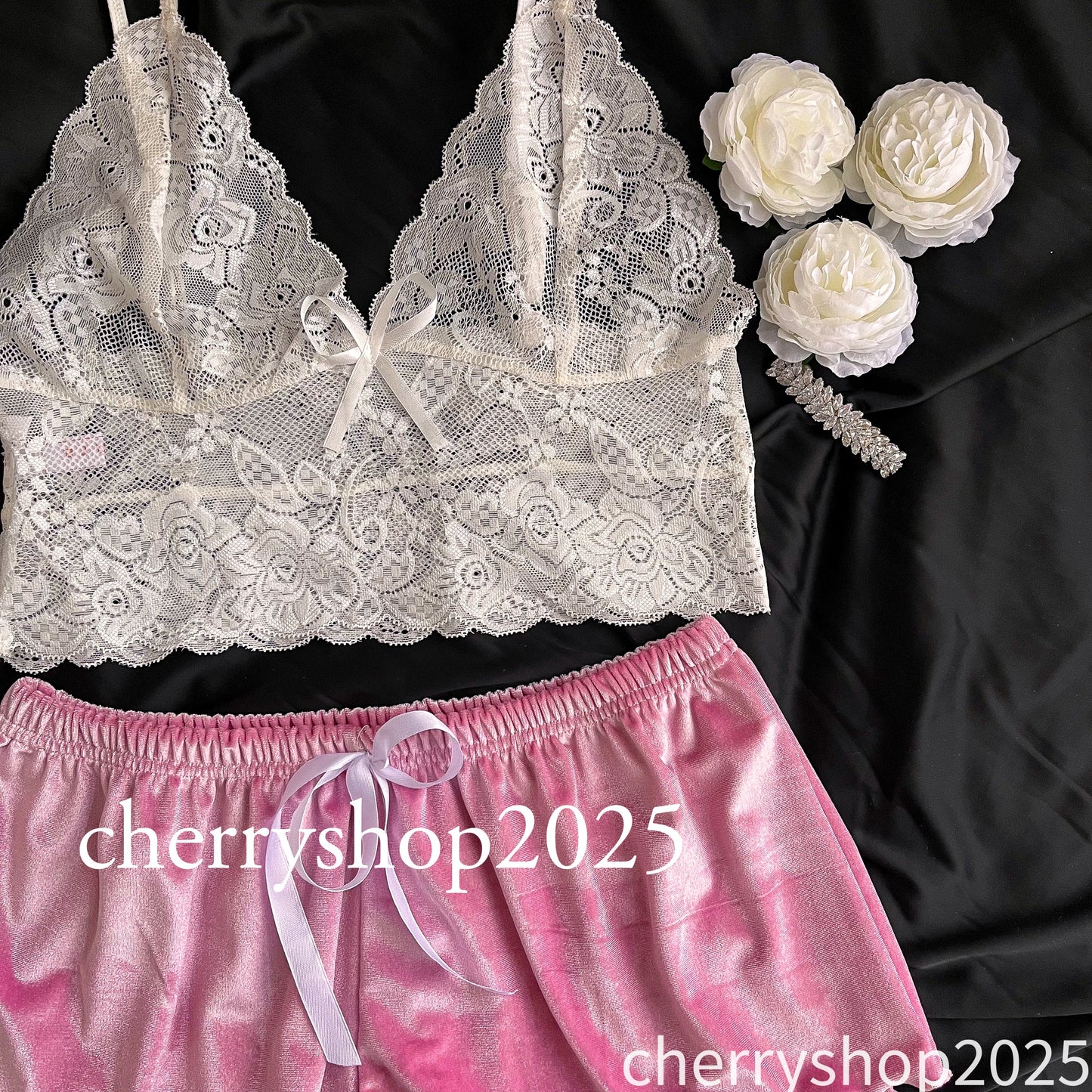 Pink Velvet Lace Set