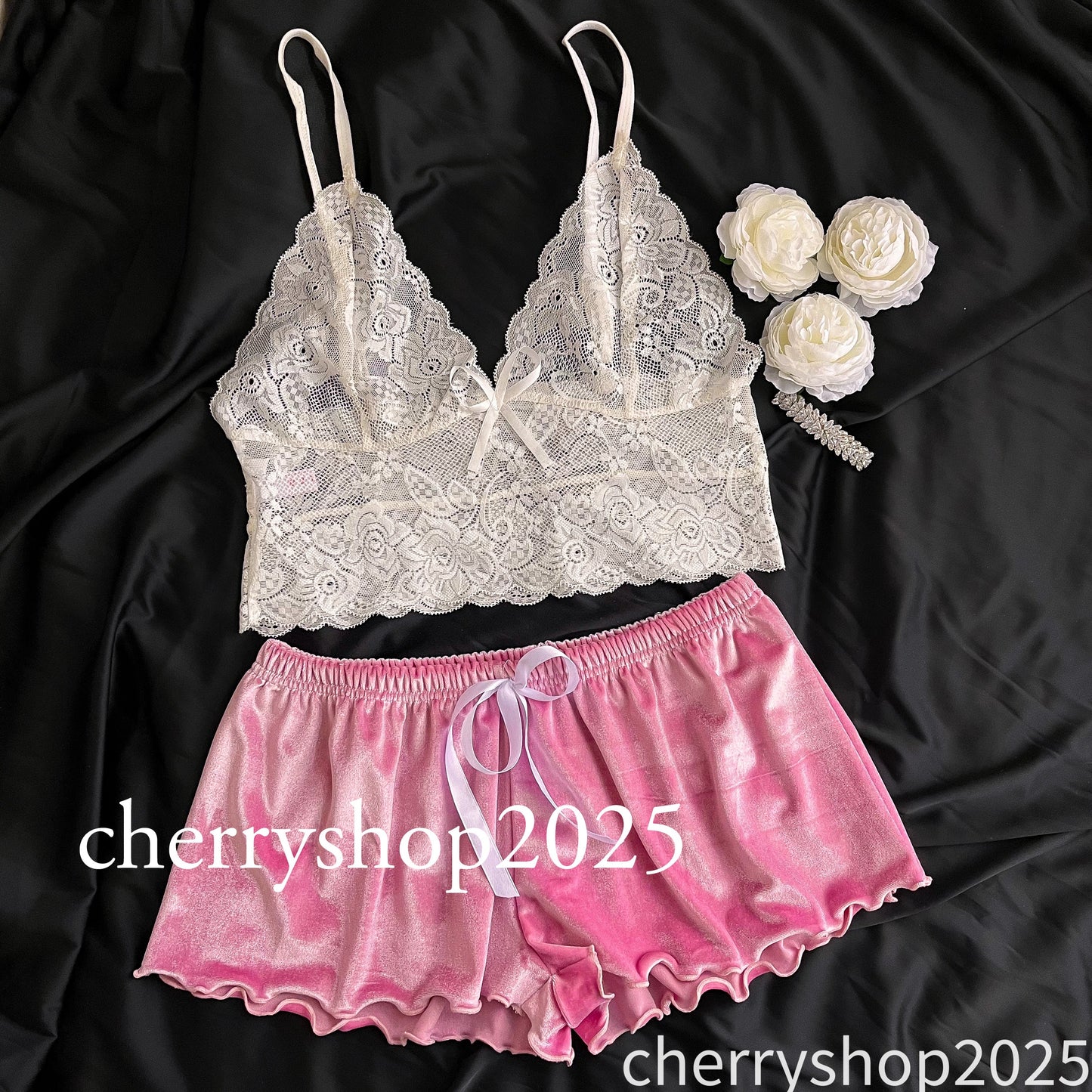 Pink Velvet Lace Set
