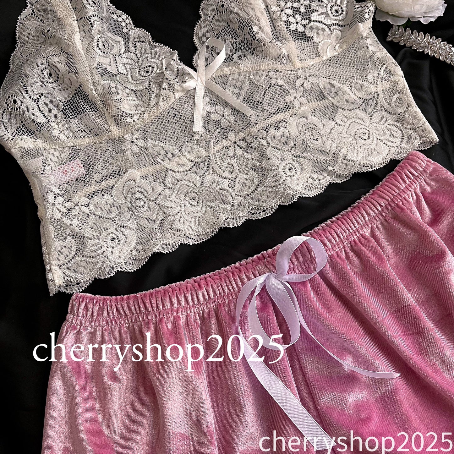 Pink Velvet Lace Set