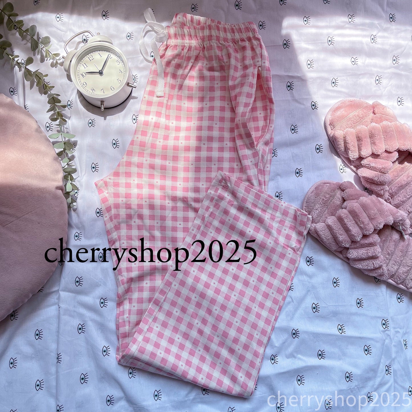 بنطلون قطن Gingham pink