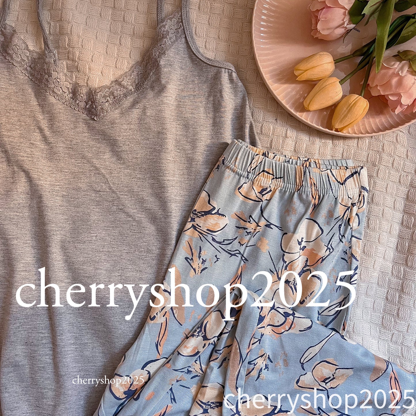 Blue Flowers Pj Cropped Pants