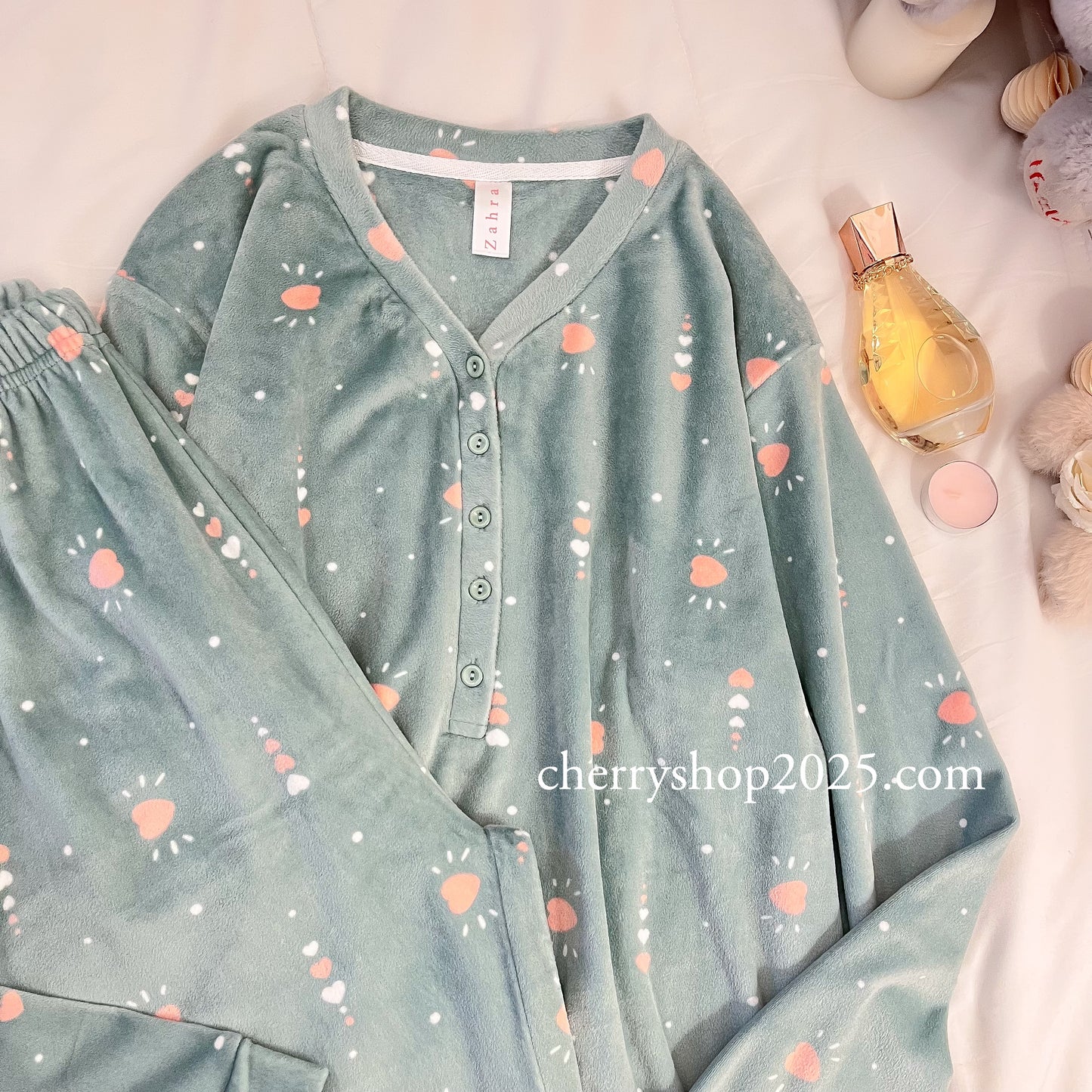 Mint Hearts Winter Pajamas