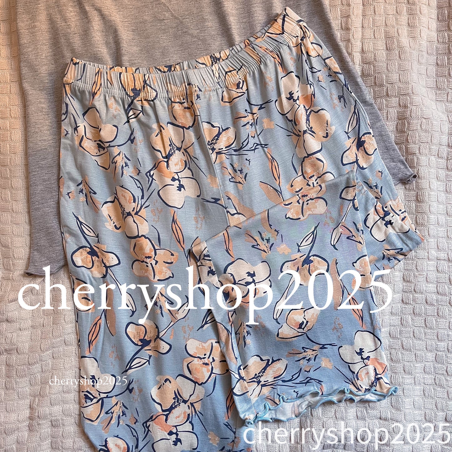 Blue Flowers Pj Cropped Pants