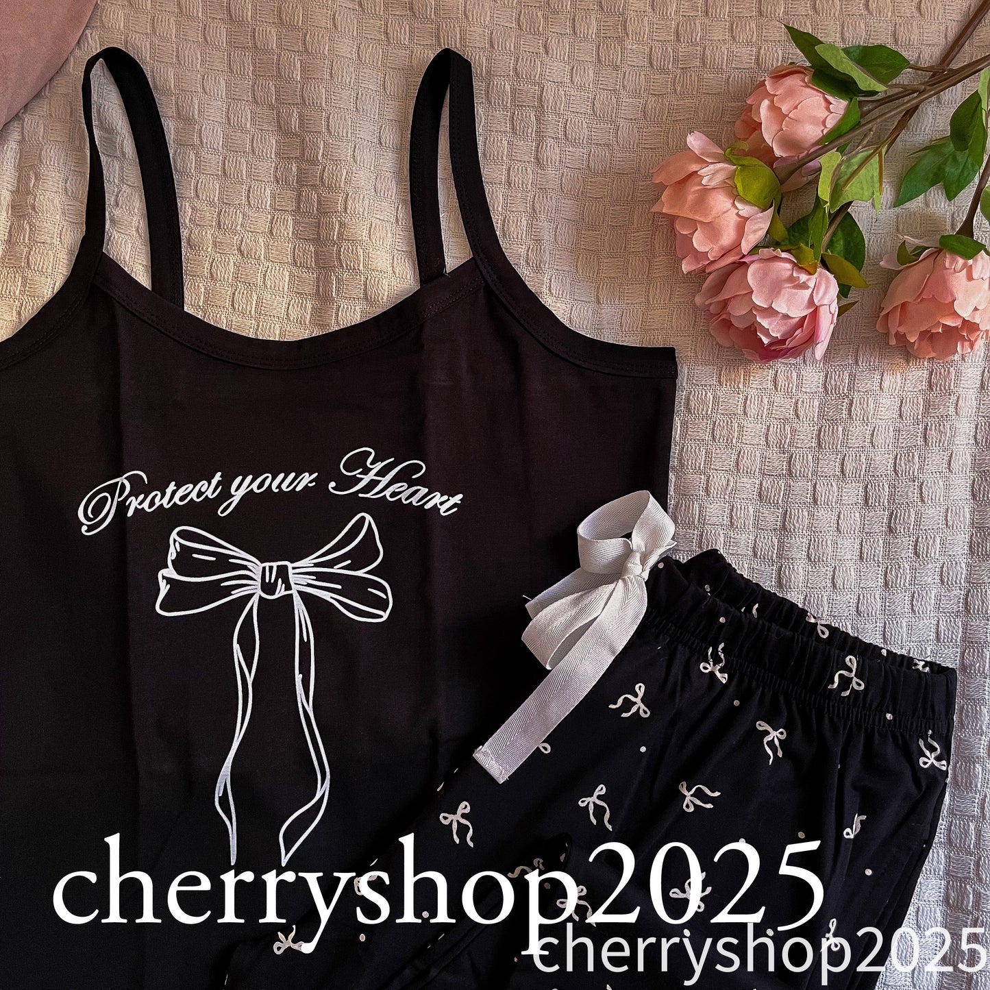 Black Bow Set بيجامة بنطلون و توب