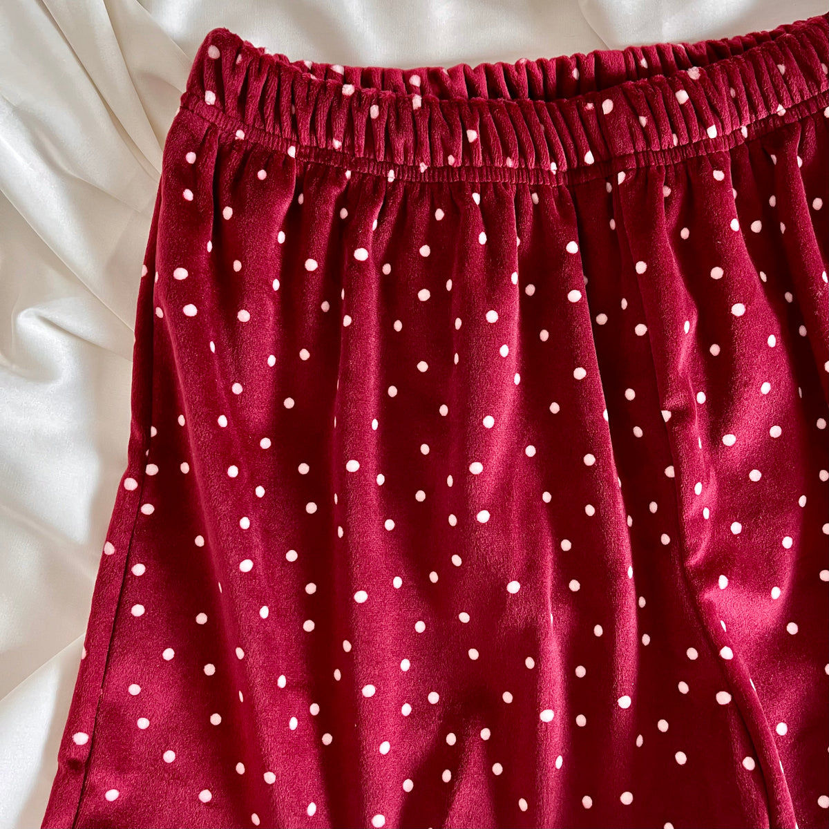 Burgundy Dotted Velvet Shorts