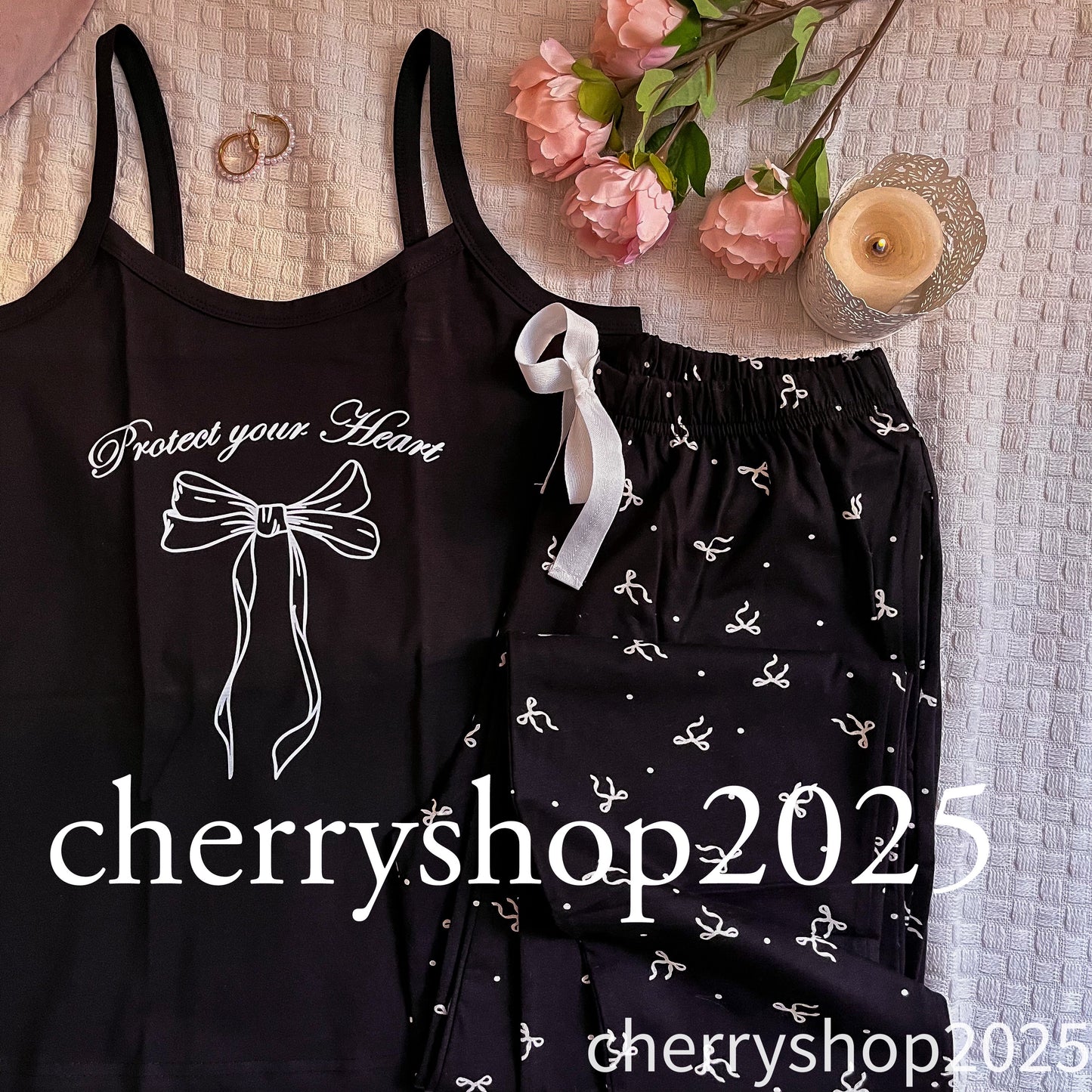 Black Bow Set بيجامة بنطلون و توب