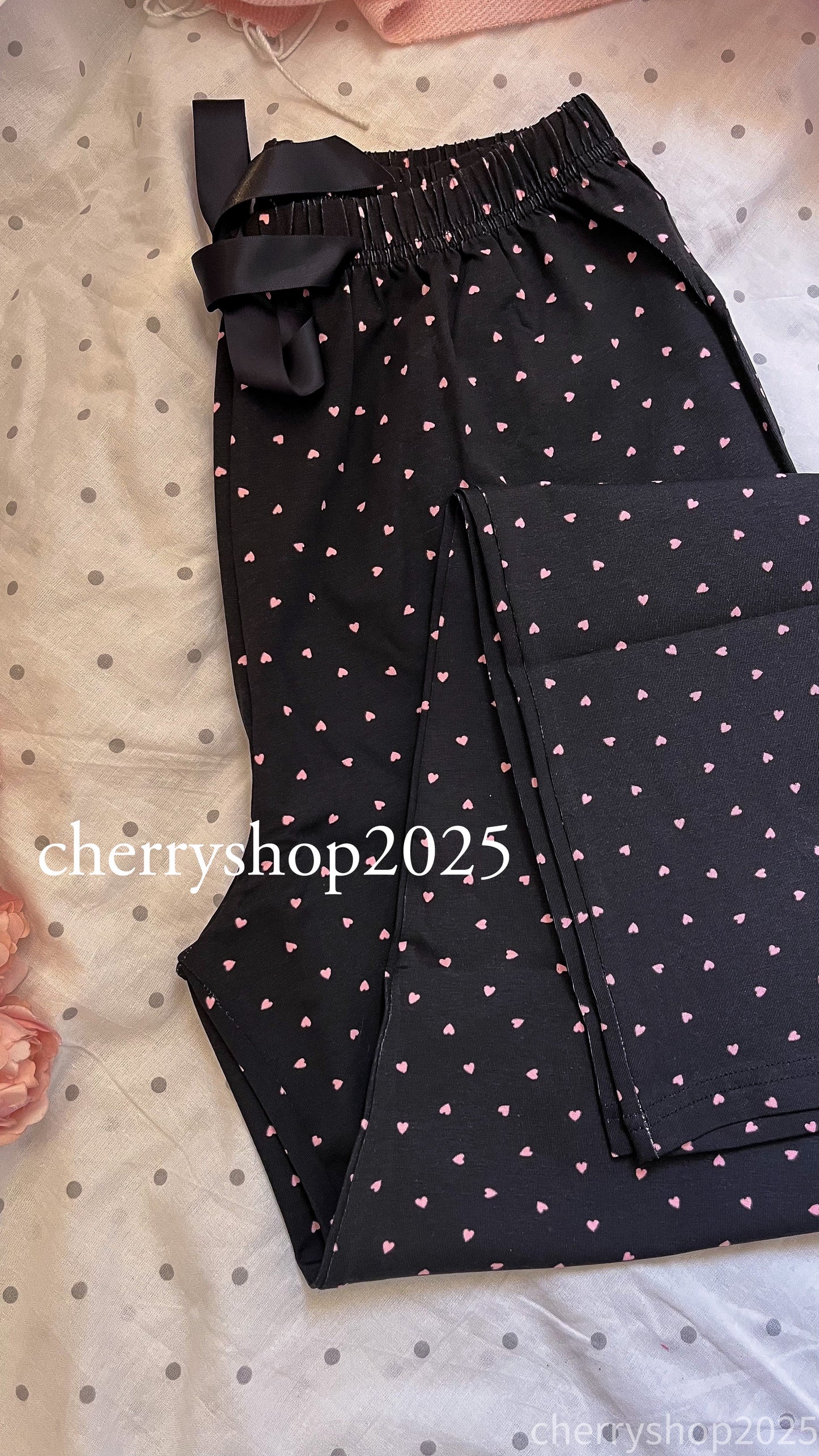 بنطلون قطن Black Mini Hearts