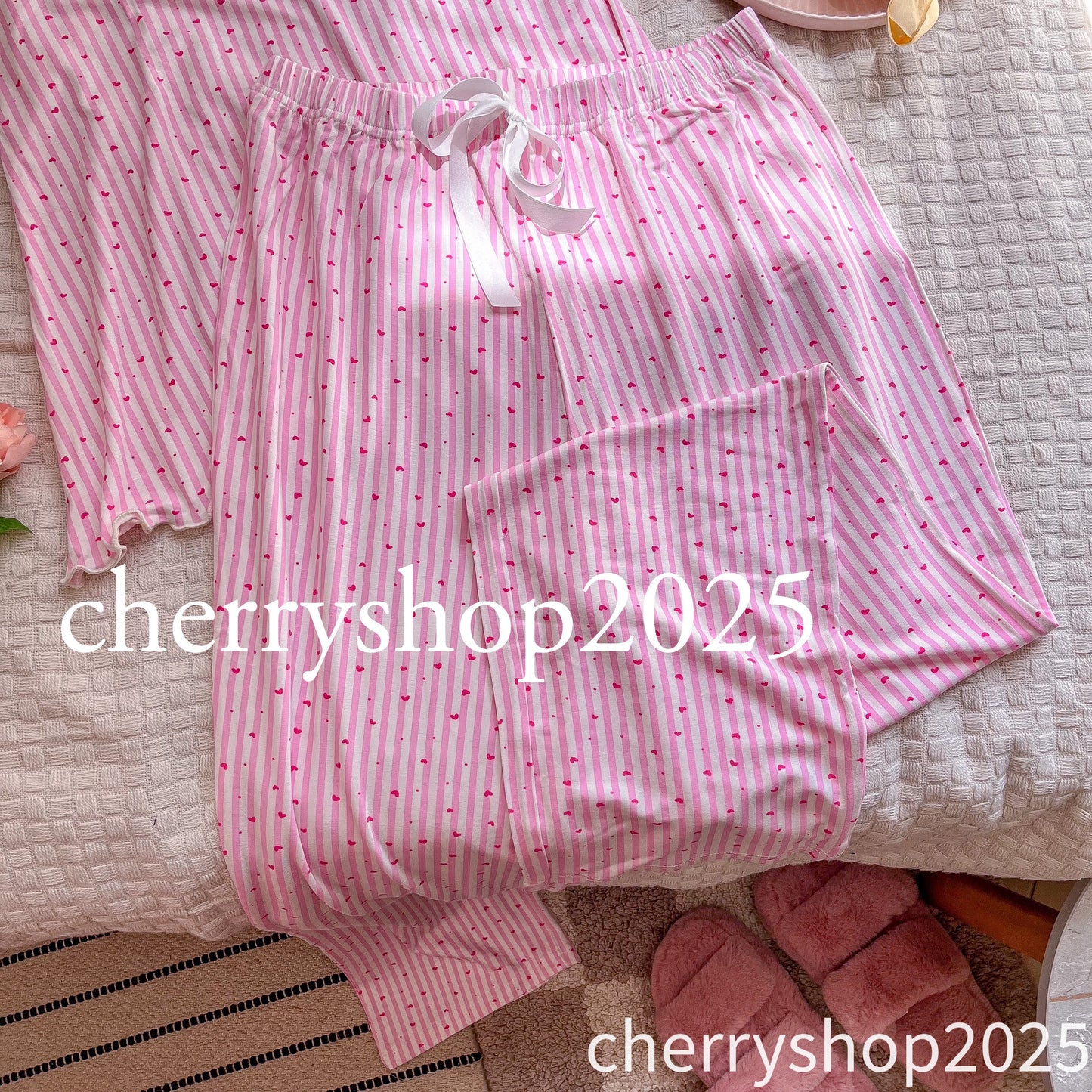 Stripped pink بيجاما بنطلون وتوب حمالة