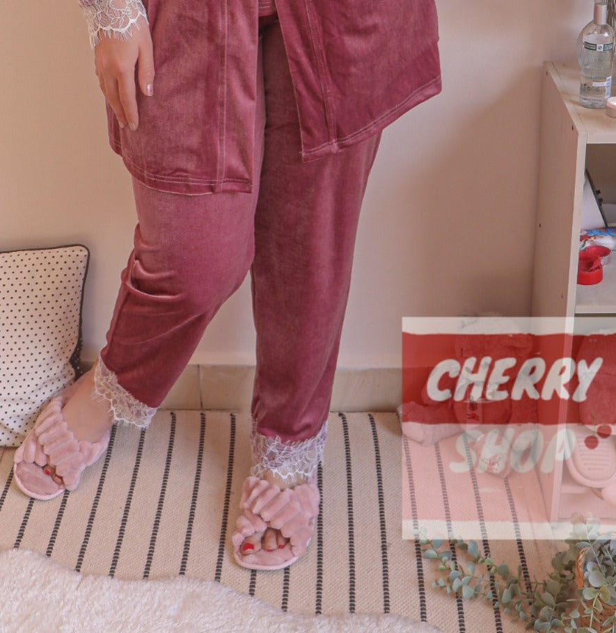 Velvet pajama and robe set without a belt