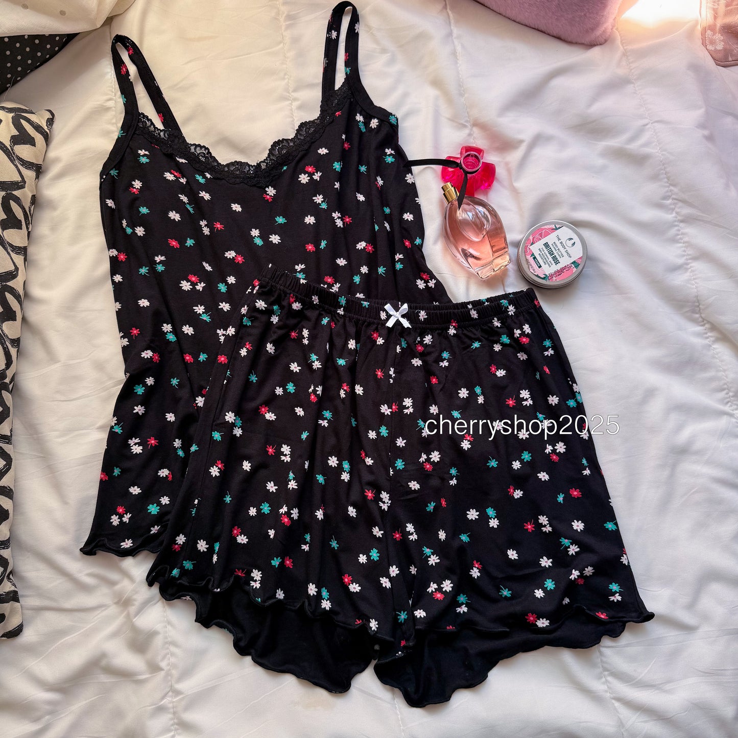 Black Flowers Shorts Pj