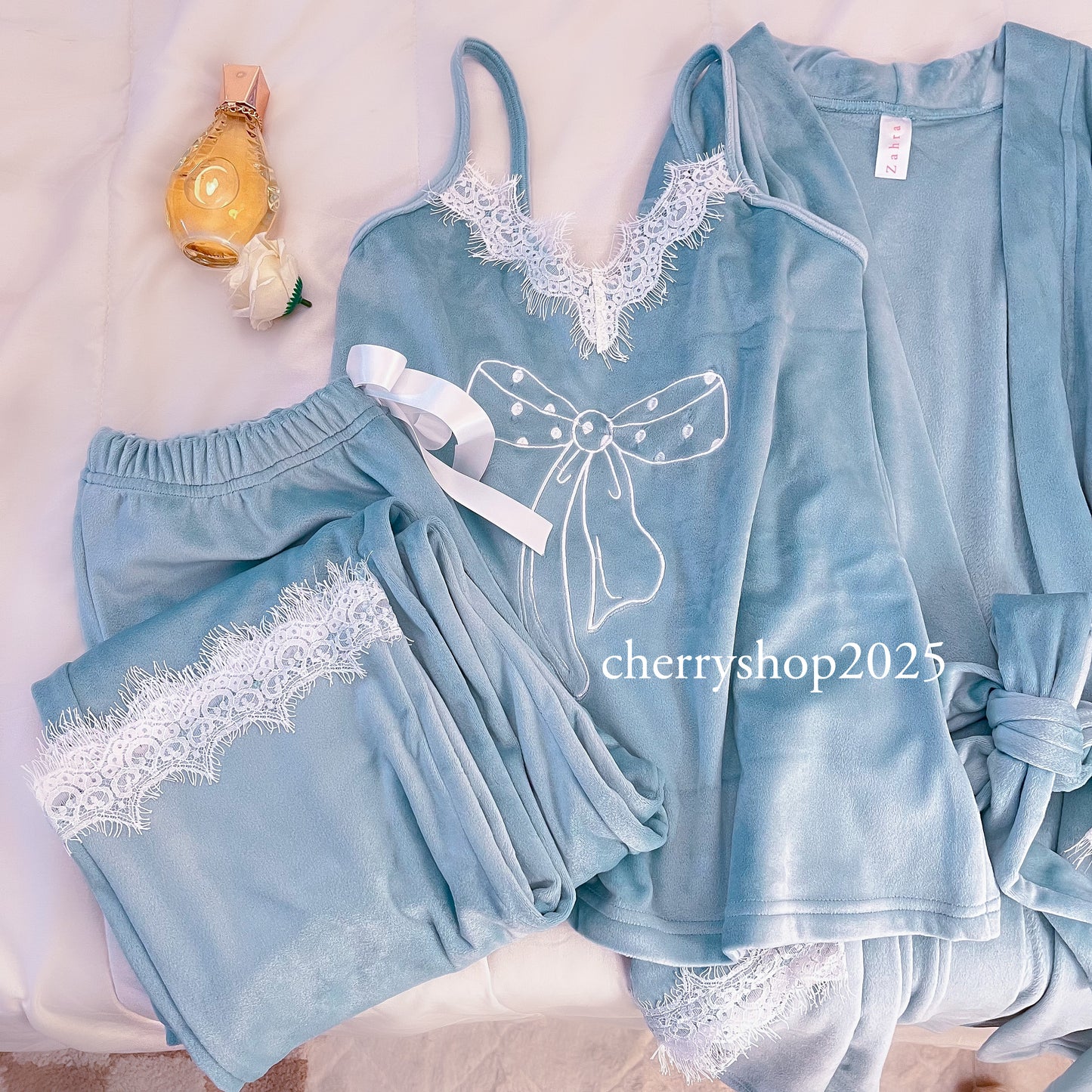 Baby Blue Bow Bridal Kimono PJ