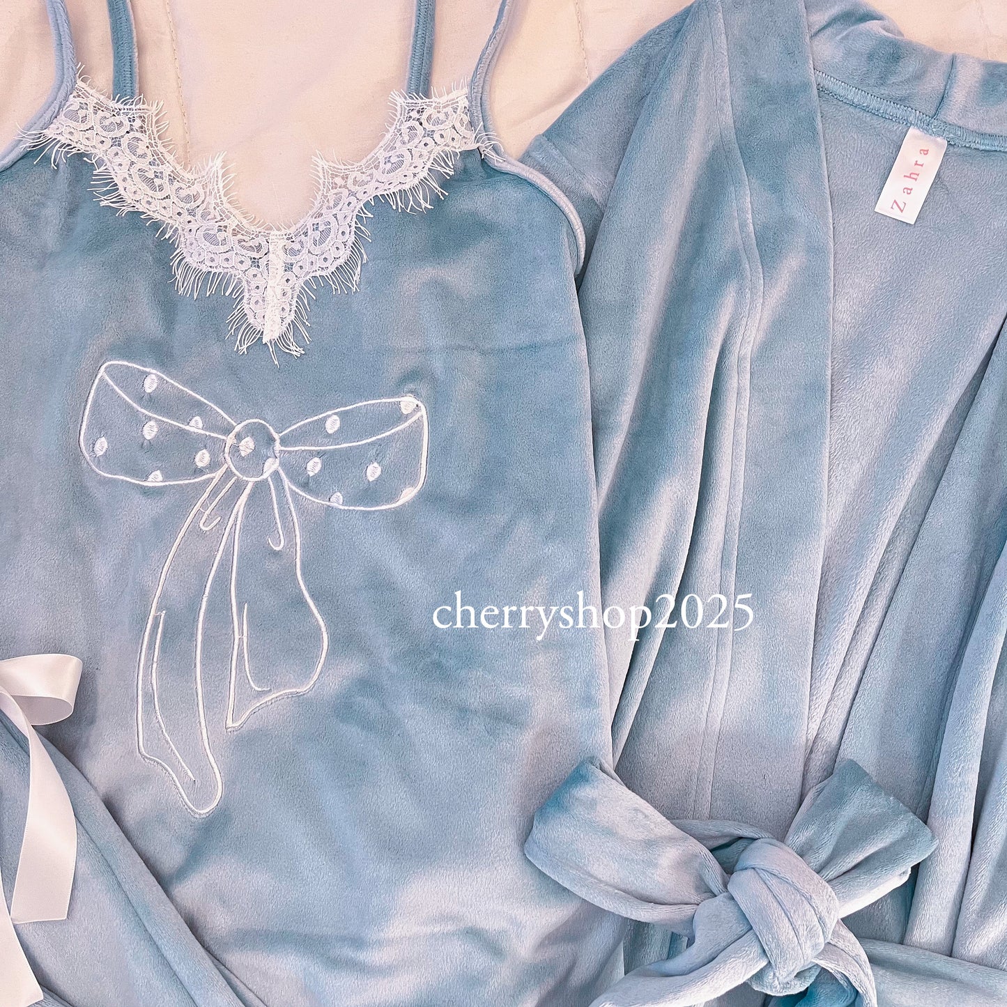 Baby Blue Bow Bridal Kimono PJ