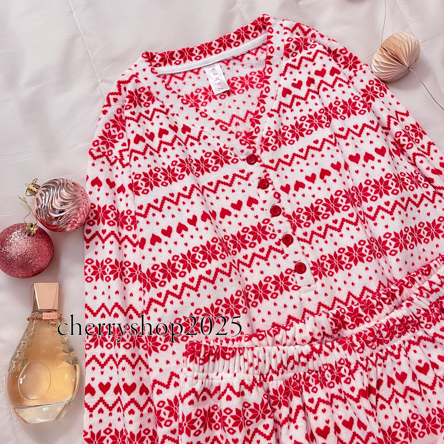 White Christmas Hearts Pajamas