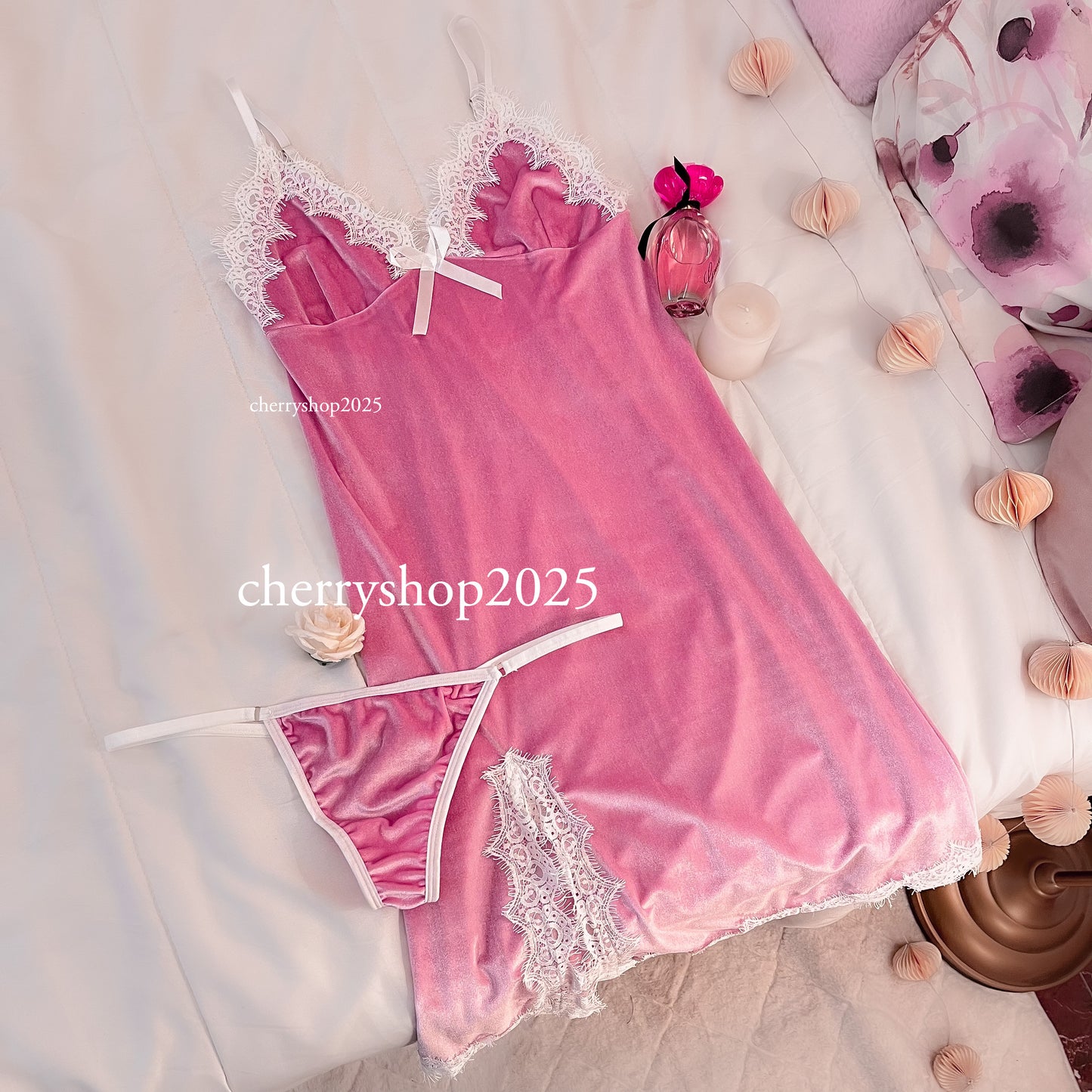 Pink Night Slip with Lace Trim