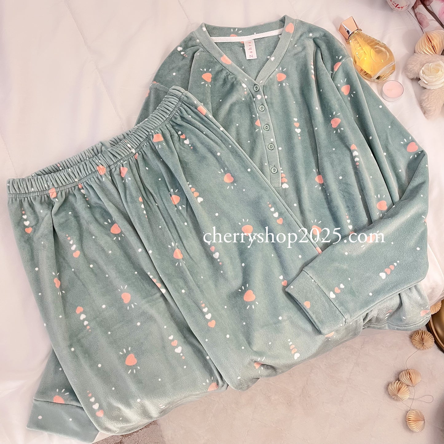 Mint Hearts Winter Pajamas