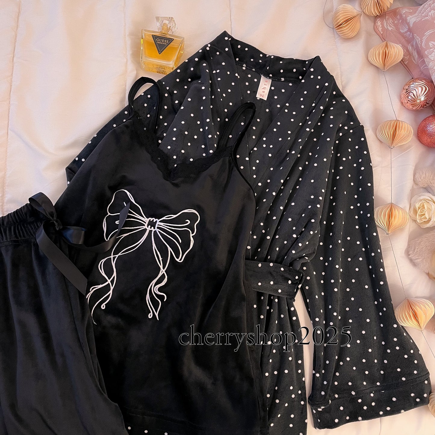 Bow Dotted Robe Pajamas