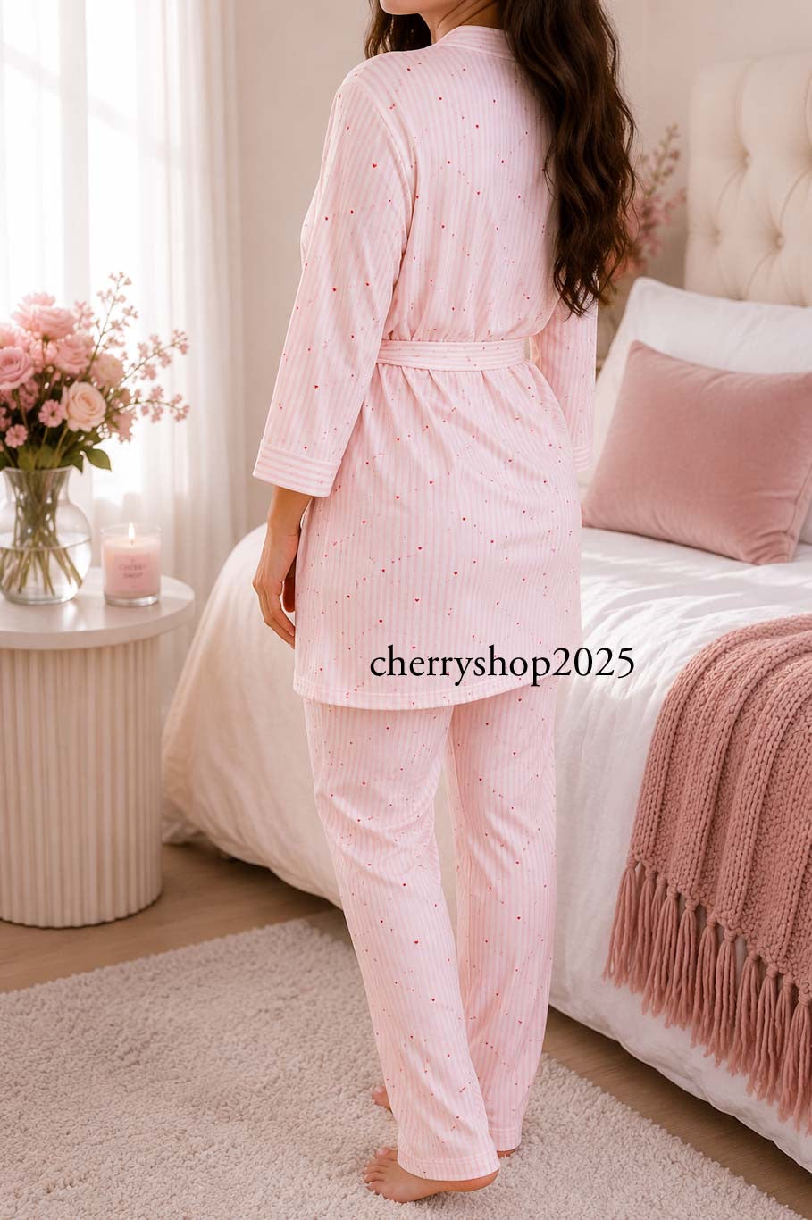 Pink Striped Hearts Robe
