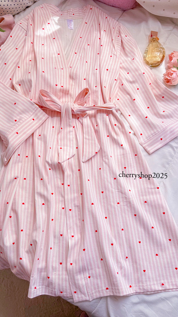 Pink Striped Hearts Robe
