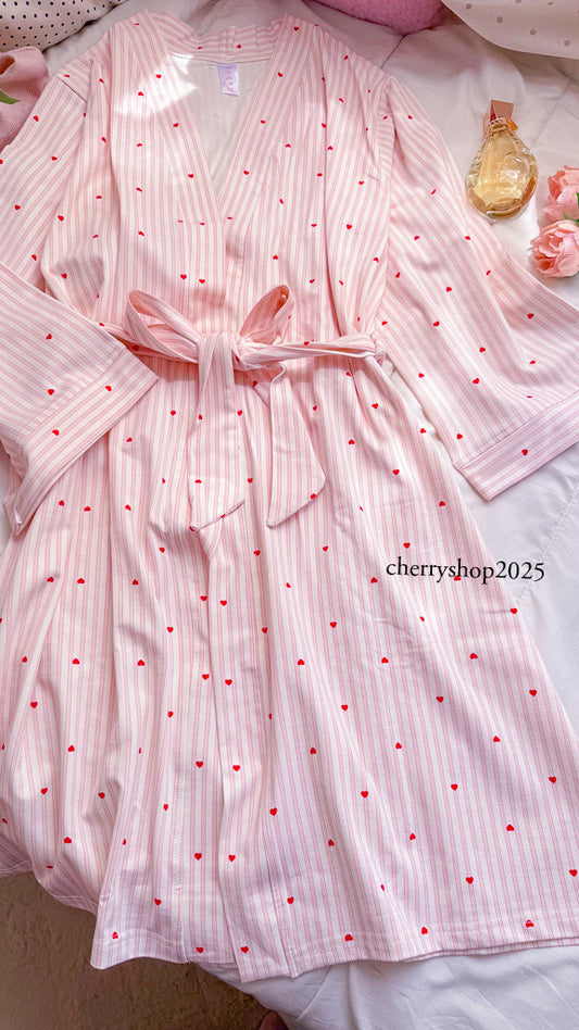 Pink Striped Hearts Robe