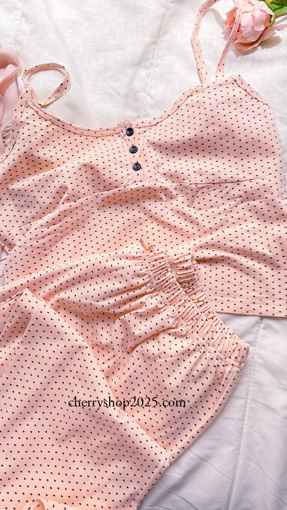Pink heart print camisole and shorts pajamas