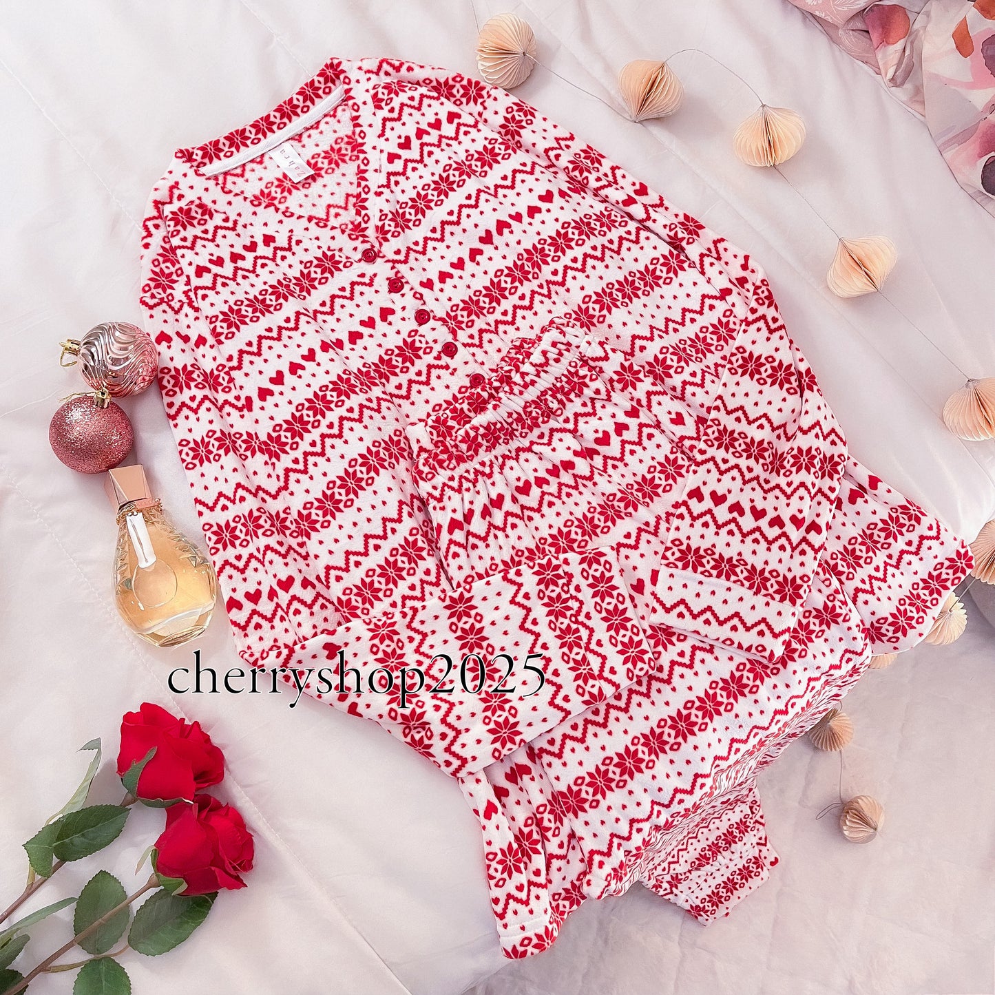 White Christmas Hearts Pajamas