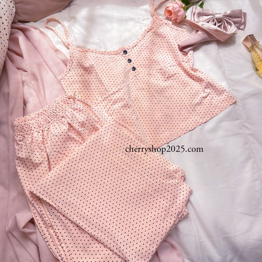 Pink heart print camisole and shorts pajamas