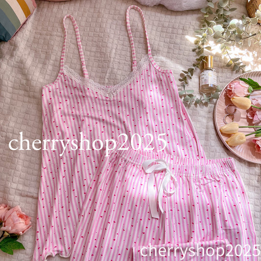 Stripped pink بيجاما بنطلون وتوب حمالة