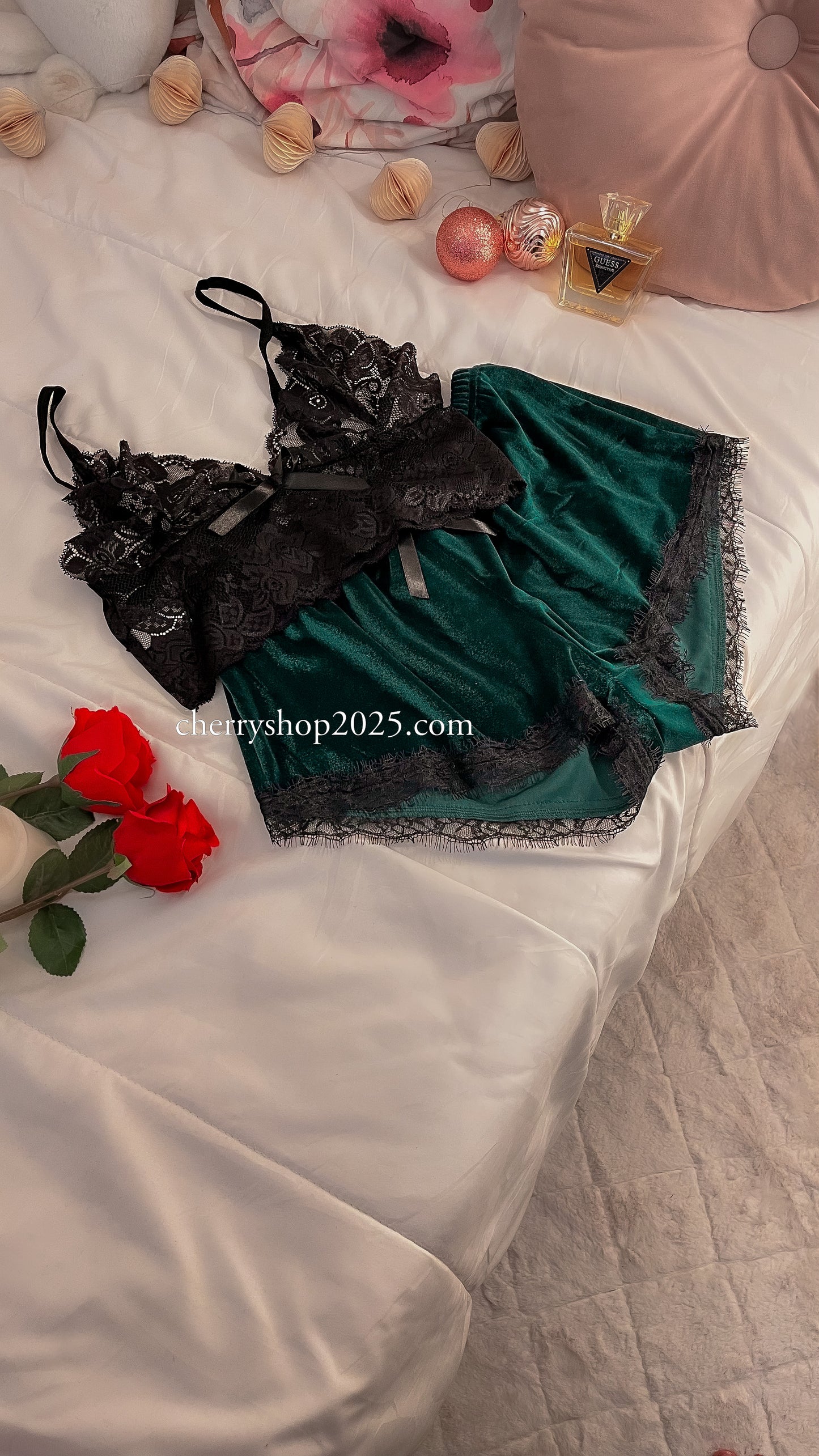 Green Velvet Lace Set