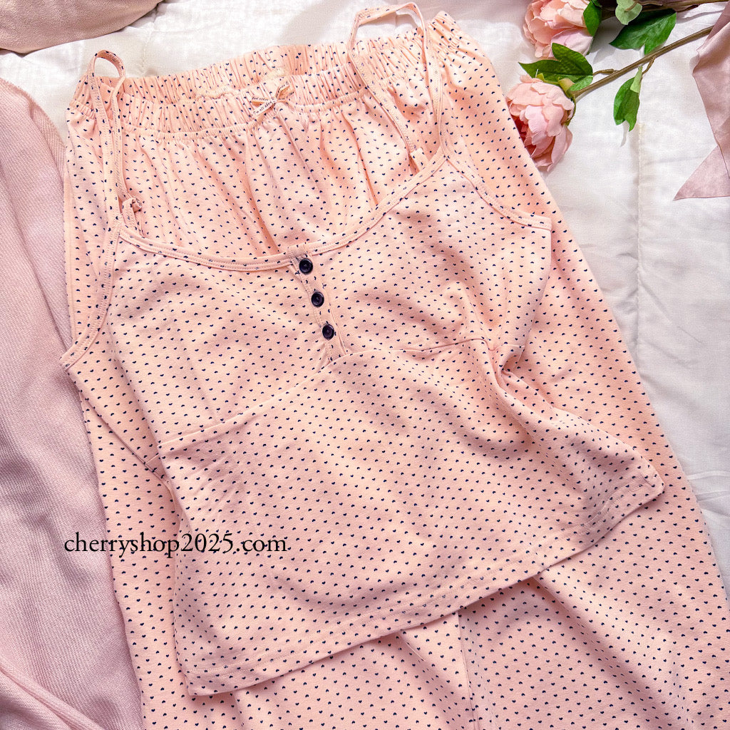 Pink heart print camisole and shorts pajamas