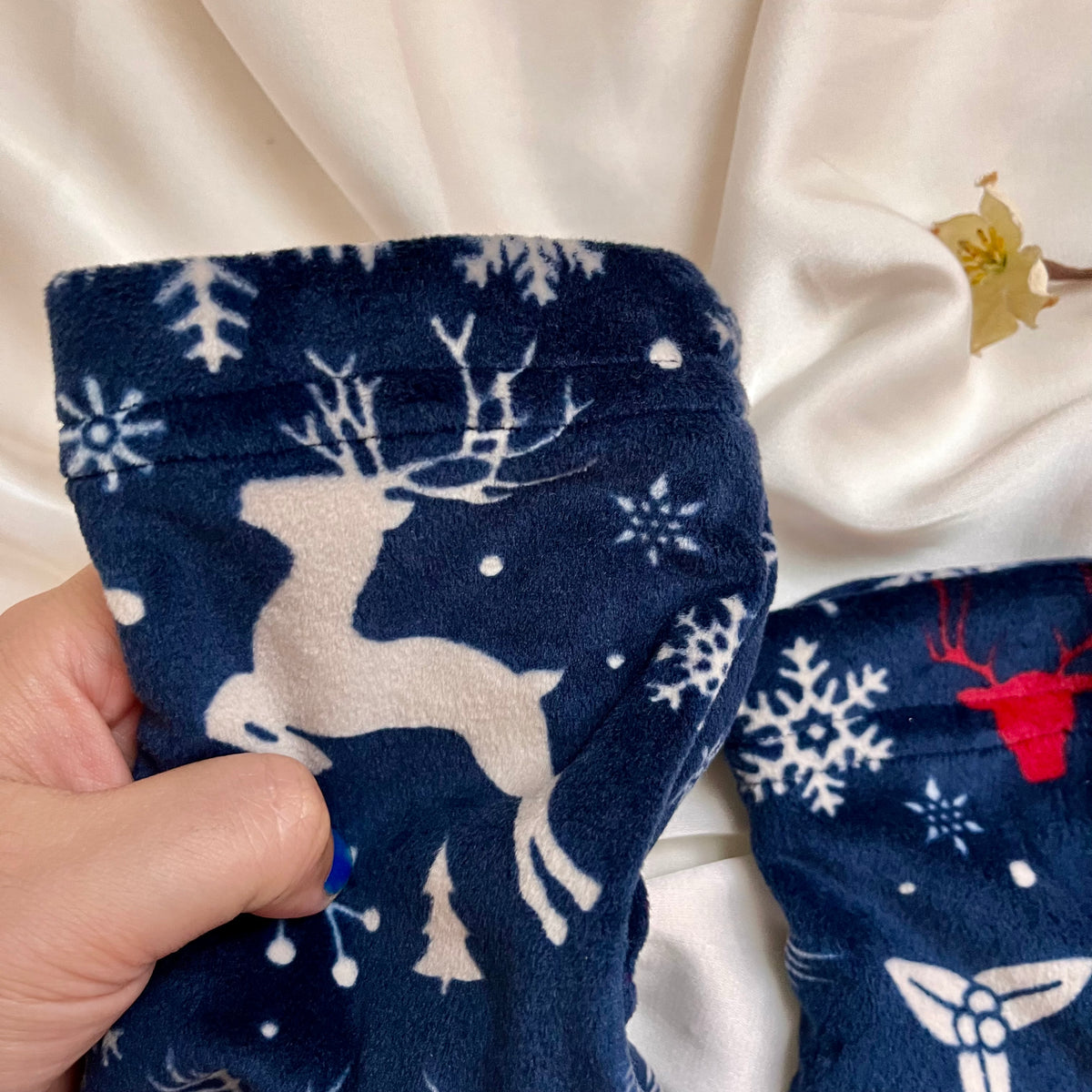 Velvet navy blue dress with a deer print