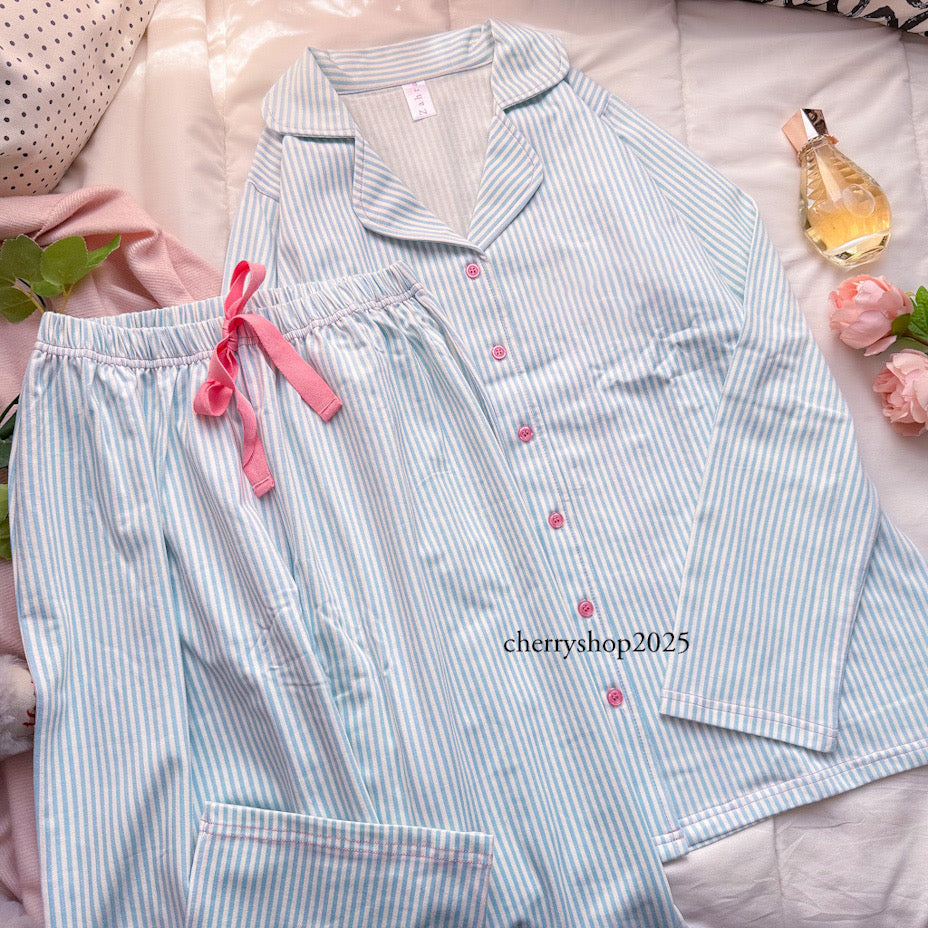 Light blue striped autumn pajamas