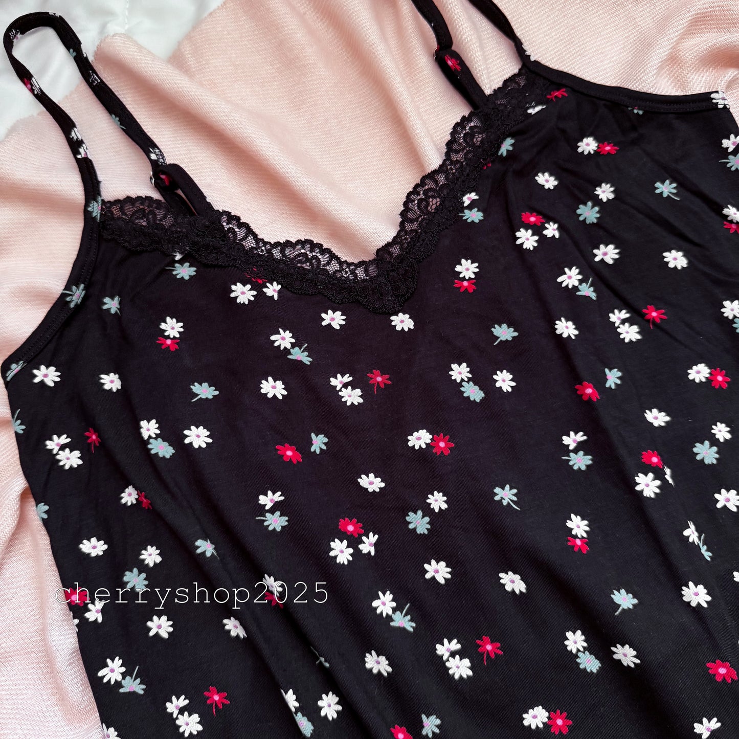 Black Flowers Night Slip